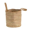 Basket Natural Cotton and Jute, Handwoven Stripe with Handles
