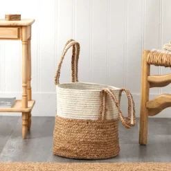 Boho Chic Basket Natural Cotton and Jute with Handles