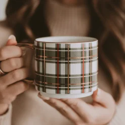 Green Plaid 14 oz Mug