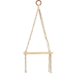 Hand Woven Macrame Wall Hanging with Wooden Shelf