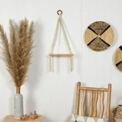Hand Woven Macrame Wall Hanging with Wooden Shelf