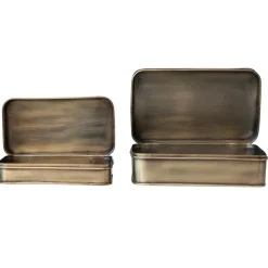 Metal Boxes, Antique Brass Finish, Set of 2