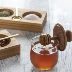 Mini Teak and Glass Honey Jar