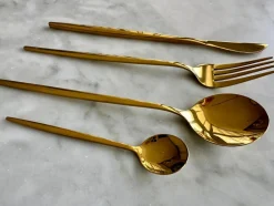 Modern Sleek Gold Flatware, Set of 16
