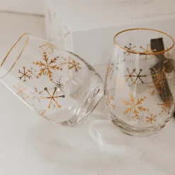 Snowflakes stemless Wine Glass - Set of 2