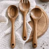 Teak Wooden Salad Spoons, Set of 3