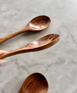 Teak Wooden Salad Spoons, Set of 3