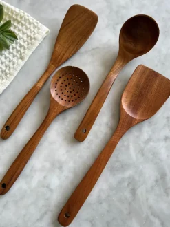 Teak Wooden Utensils, Set of 4