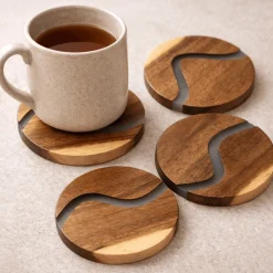 Wood and Clear Resin Coasters Set of 4