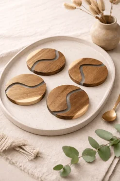 Wood and Clear Resin Coasters Set of 4